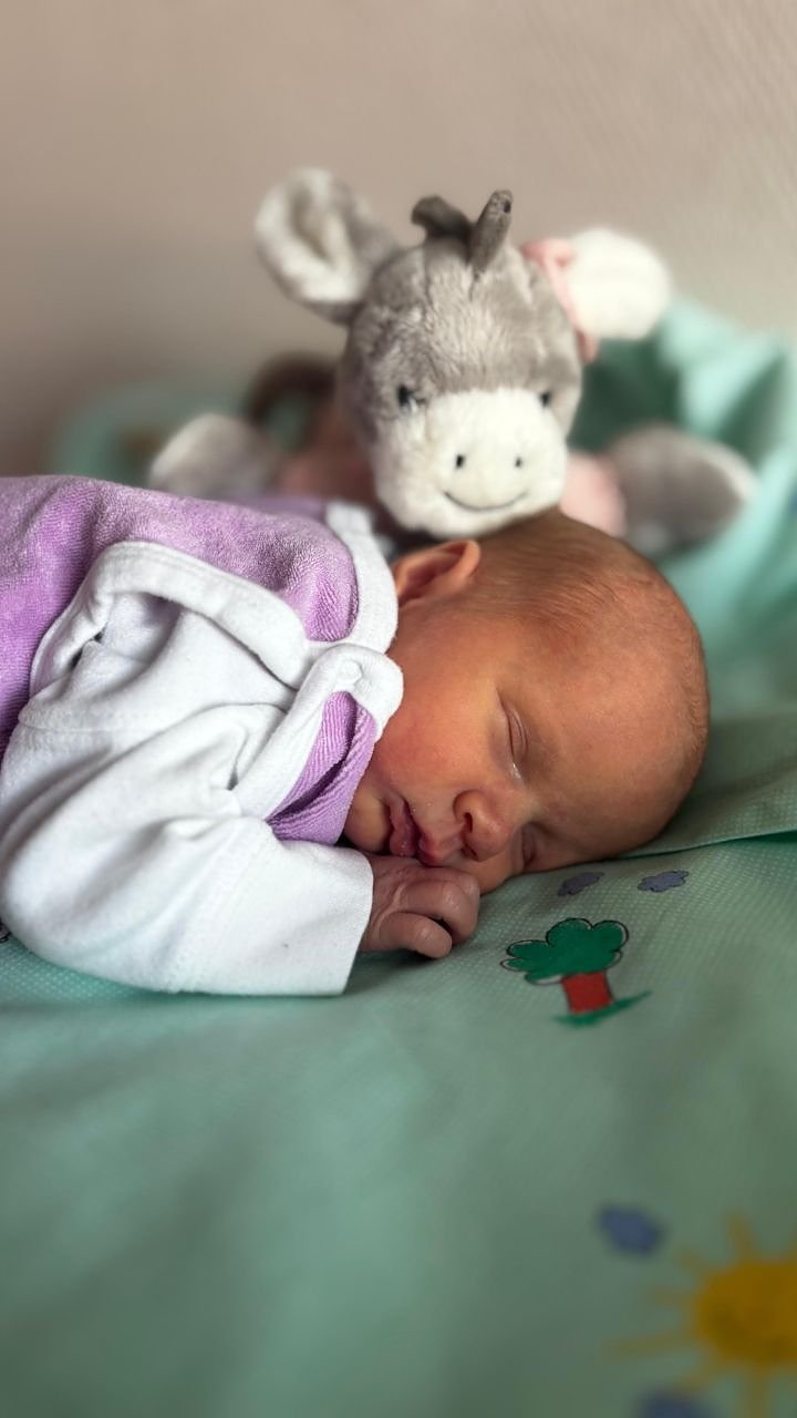Bild: Ein schlafendes Baby liegt auf dem Bauch in einem Bett.
