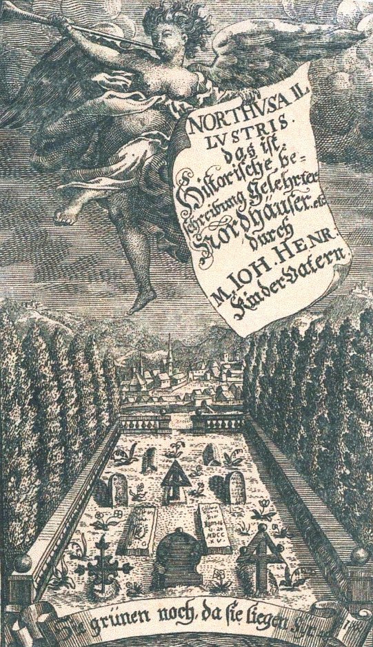 Bild: Frontispiz aus dem historischen Buch J. H. Kindervaters NORDHUSA ILLUSTRIS von 1715 im Stadtarchiv, Repro Stadtarchiv