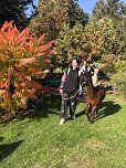 Studierende der Hochschule Nordhausen erleben die beruhigende Wirkung einer Alpaka-Wanderung auf der Alpaka-Farm Munkelt in Hohenm&ouml;lsen (Foto: Sandra Meusel)