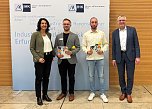Dr. Cornelia Haase-Lerch, Hauptgesch&auml;ftsf&uuml;hrerin der IHK Erfurt, Niklas Kastner aus Kirchgandern, Industriekaufmann, Stadtwerke Heilbad Heiligenstadt GmbH, Tristan Rode aus Worbis, Industriemechaniker Eichsfelder Schraubenwerk GmbH, Heilbad Heiligenstadt und Thomas Fahlbusch, Abteilungsleiter Aus- und Weiterbildung der IHK Erfurt (Foto: IHK)
