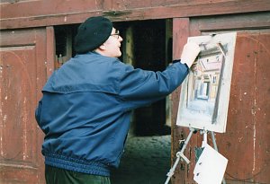 Groh malt den Durchgang zum Altendorf