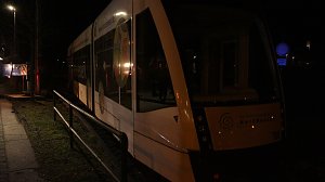 Entgleiste Stra&szlig;enbahn vor der Rothleimm&uuml;hle