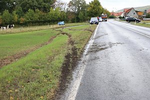 Fahranf&auml;ngerin rutscht auf eine Kuhweide