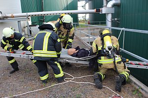 Feuerwehr&uuml;bung an der Biomethananlage in Bielen