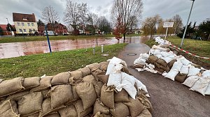 Hochwasser bei Sundhausen, Meldestufe 3 erreicht