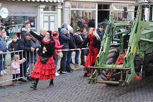 Fr&ouml;hliche Menschen feierten bei strahlendem Sonnenschein den Karnevalsumzug durch Bad Langensalza