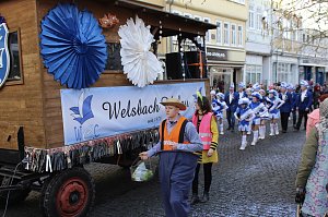Fr&ouml;hliche Menschen feierten bei strahlendem Sonnenschein den Karnevalsumzug durch Bad Langensalza