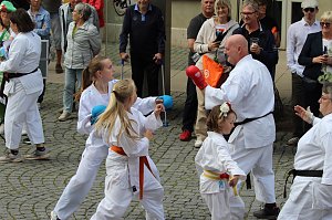Teilnehmerinnen und Teilnehmer des Festumzuges zum 211. Brunnenfest in Bad Langensalza 