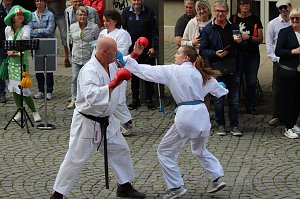 Teilnehmerinnen und Teilnehmer des Festumzuges zum 211. Brunnenfest in Bad Langensalza 