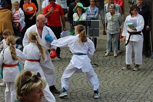 Teilnehmerinnen und Teilnehmer des Festumzuges zum 211. Brunnenfest in Bad Langensalza 