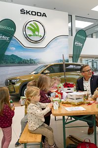 Weihnachtsbau in der Skoda-Autowelt geschmückt