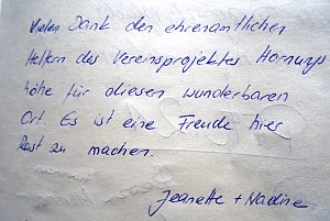 G&auml;stebucheintragungen aus aller Welt auf der Hornungsh&ouml;he