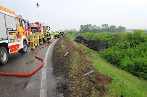 Verungl&uuml;ckter Bananentransport an der A38