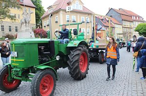 Feiernde Menschen bei einem Festumzug