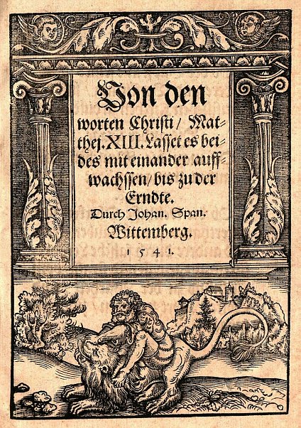 Bild: Titelblatt zu Nordh&auml;user Predigttexten mit einem Holzschnitt von Lucas Cranach d. &Auml;., 1541   