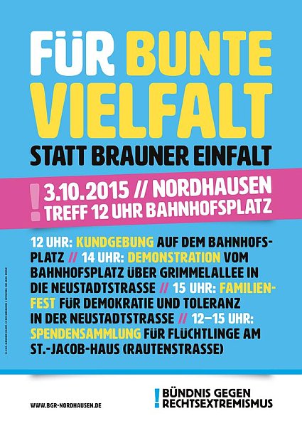 Bild: Bunte Vielfalt statt braune Einfalt - die IG Metall und andere Organisationen rufen zu Demonstrationen in Nordhausen auf