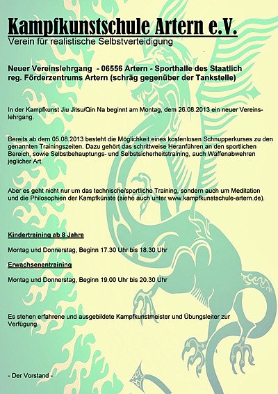 Neuer Vereinslehrgang (Foto: Kampfkunstschule Artern)