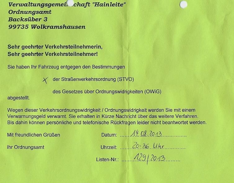 Ordnungsamt grüßt (Foto: privat) Ordnungsamt grüßt (Foto: privat)