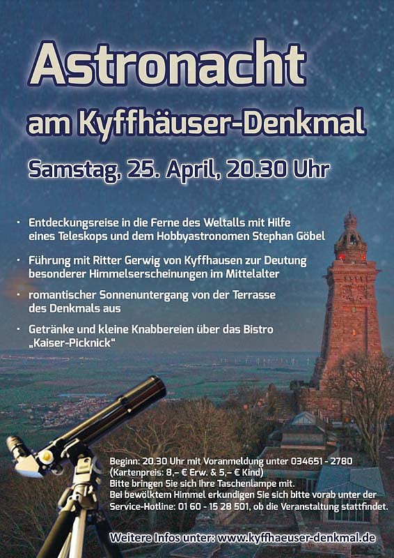 Erste Astro-Nacht am Kyffhäuser-Denkmal (Foto: Stadtmarketing Bad Frankenhausen) Erste Astro-Nacht am Kyffhäuser-Denkmal (Foto: Stadtmarketing Bad Frankenhausen)