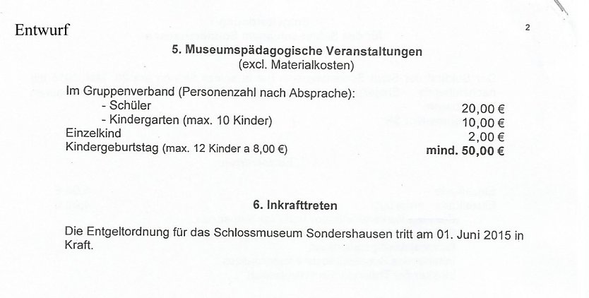 Geb&uuml;hren Schlossmuseum (Foto: Stadt Sondershausen)