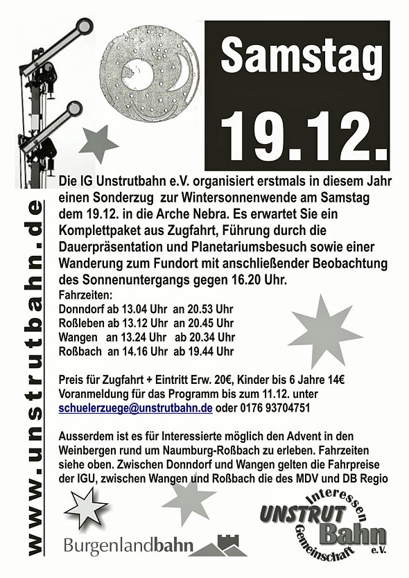 Mit der Bahn zur Wintersonenwende (Foto: IG Unxtrutbahn)