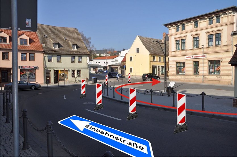 Zwischen kommendem Montag, 11. April 2016, und dem 6. Mai 2016 wird im Kurvenbereich Klosterplatz/Freistra&szlig;e der Lutherstadt Eisleben die Zufahrt zur Freistra&szlig;e erweitert. Ende der Arbeiten wird voraussichtlich am 6. Mai 2016 sein. Im Bild: Blick auf den Kurvenbereich aus Richtung Klosterplatz. (Foto: Maik Knothe)