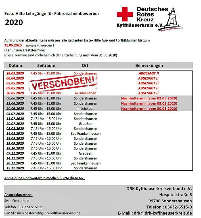 Erste Hilfe Lehrg&auml;nge werden verschoben (Foto: DRK Kyffh&auml;userkreis)