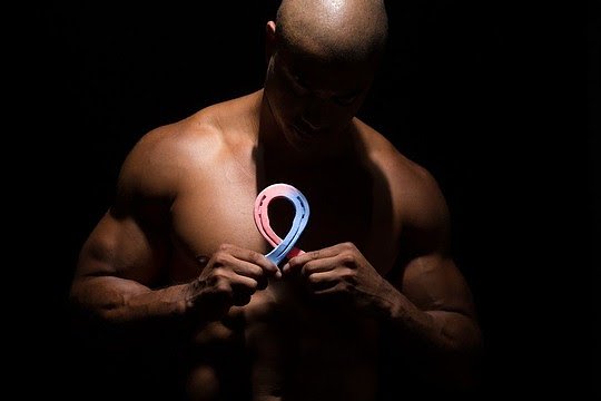 Brustkrebs beim Mann z&auml;hlt mit etwa 700 F&auml;llen pro Jahr in Deutschland zu den seltenen Erkrankungen. Als Symbol f&uuml;r m&auml;nnlichen Brustkrebs wird oft eine blau/rosa Schleife in Anlehnung an das Symbol der international agierenden Pink Ribbon Inc. Charity Organisation verwendet. (Foto:  Deutsches Krebsforschungszentrum)