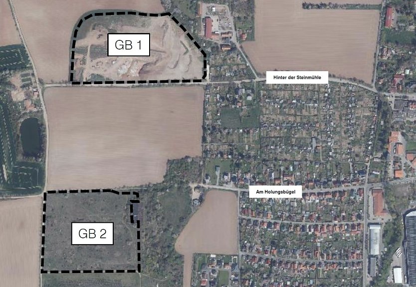 Der Lageplan der beiden Solarparks (Foto: Karte: Geoproxy Geoportal GDI Th Freistaat Th&uuml;ringen ( www.geoproxy.geoportal th.de/geoclient ), Stadtverwaltung Nordhausen)