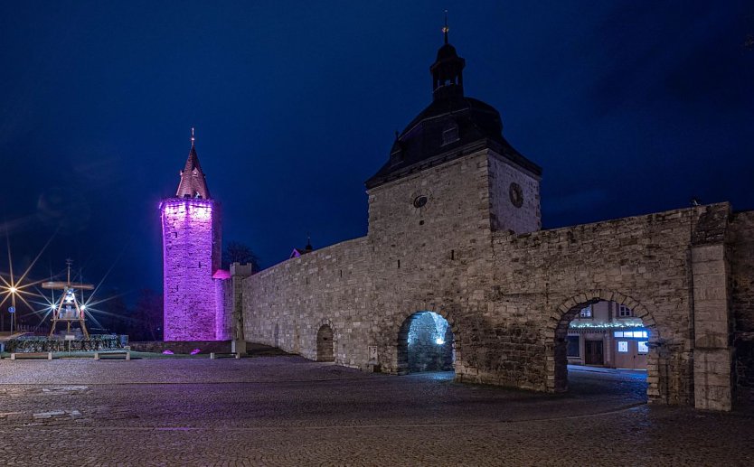 Der M&uuml;hlh&auml;user Rabenturm wird wieder als Kerze erstrahlen (Foto: Stadtverwaltung M&uuml;hlhausen)
