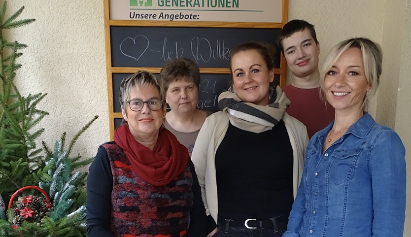 Das Team vom Mehrgenerationenhaus (von links) Sigrid Dathe, Karin Spitschka, Franziska K&ouml;hler, Jannes Block, Lysann Herwig  (Foto: HORIZONT e.V.)