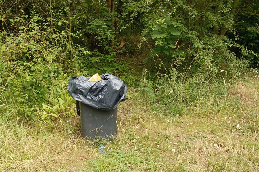 Eingelassene M&uuml;lltonnen am Rande der Kiesgew&auml;sser (Foto: agl)