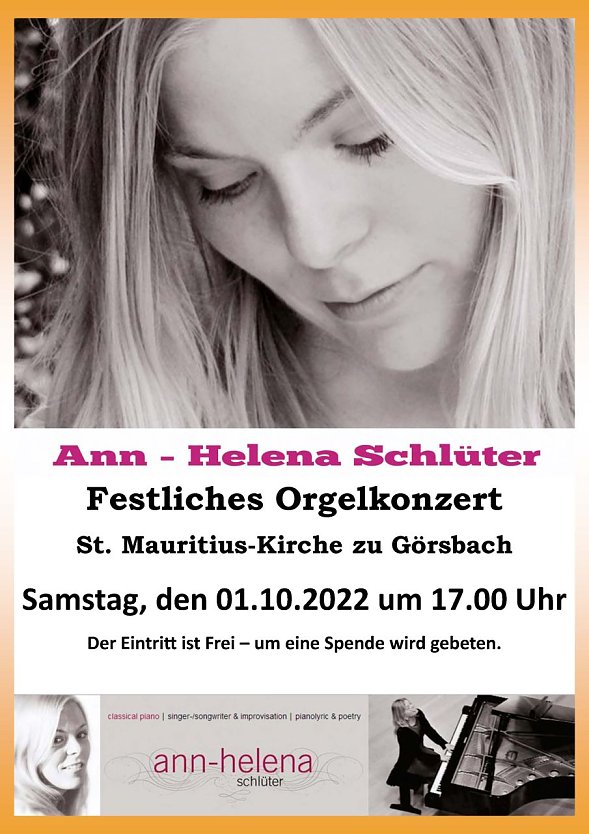 Orgelkonzert mit Ann-Helena Schl&uuml;ter (Foto: Kirchgemeinde G&ouml;rsbach)
