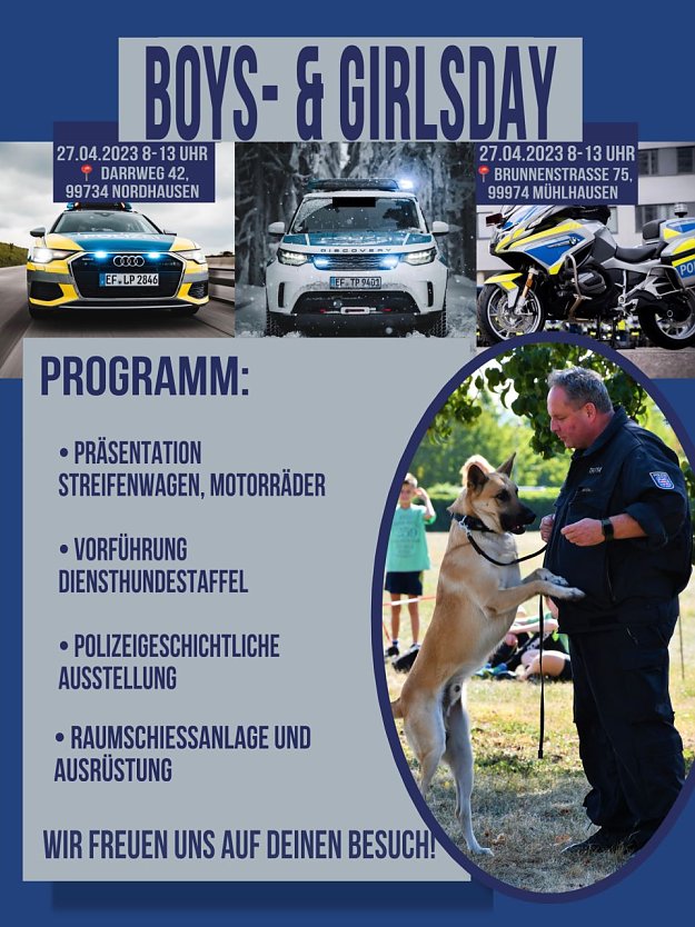Das Programm zum "Boys and Girlsday" 2023 (Foto: Landespolizeiinspektion Nordhausen)