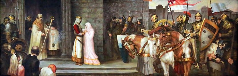 Sieht h&uuml;bsch aus, ist historisch aber reine Fiktion - das Gem&auml;lde im Rathaus zeigt Mathilde wie sie ihren Sohn Otto in Nordhausen verabschiedet. Das Original wurde 1912/13 gemalt und im Krieg zerst&ouml;rt, zu sehen ist heute eine Kopie, deren Existenz man unter anderem Wolfgang M&uuml;ller verdankt (Foto: nnz-Archiv)