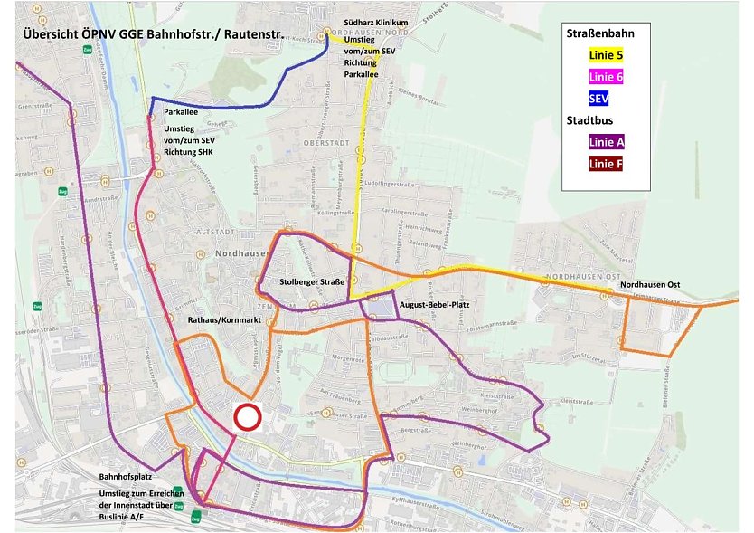 Linienverlauf w&auml;hrend der Bauphase (Foto: Verkehrsbetriebe Nordhausen)