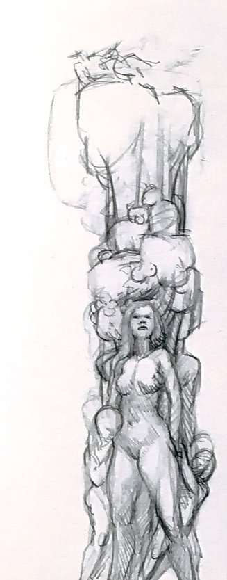 Einer der Bleistiftentw&uuml;rfe f&uuml;r die Plastik in Nordhausen Nord, entnommen dem Buch Null Prozent Tarnung - Lothar Rechtacek, Berlin 2013 (Foto: Heidelore Kneffel)