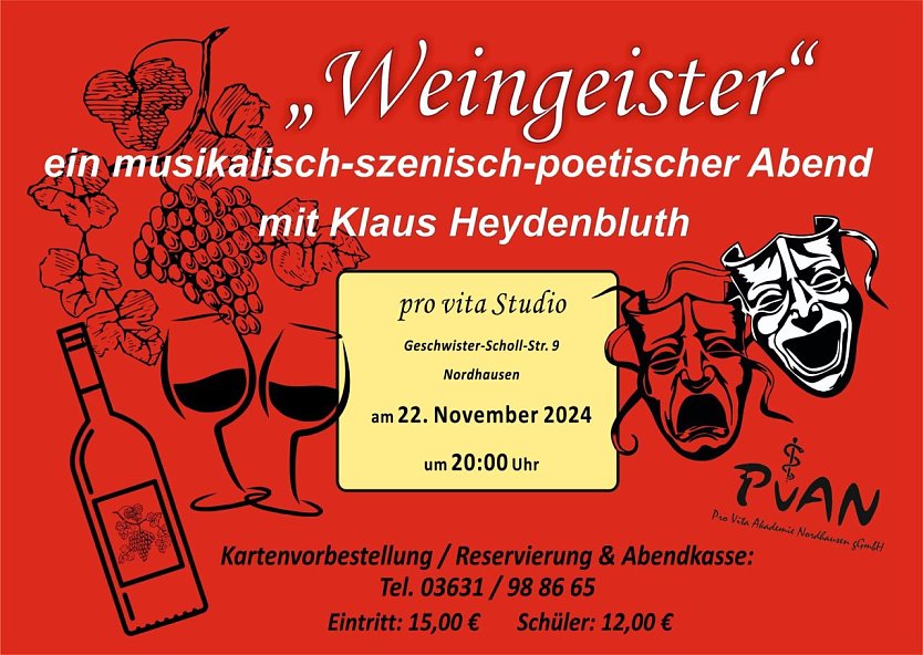 Weingeister-Poesie Abend an der pro Vita (Foto: pro Vita) Weingeister-Poesie Abend an der pro Vita (Foto: pro Vita)