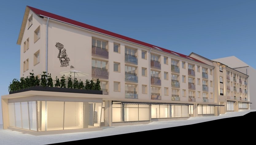 So soll der Block in der Rautenstra&szlig;e nach der Sanierung aussehen (Foto: Visualisierung SWG)