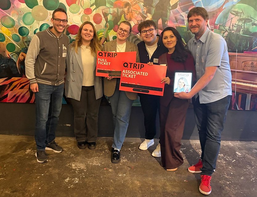 Die Nordh&auml;user Gr&uuml;nderteams starten mit TRIP durch: (von links) Christian Zoll, Pia Mauermann, Luisa Otto, Janek Voos, Natalia Kleemann und Stefan Rohe. (Foto: HSN)