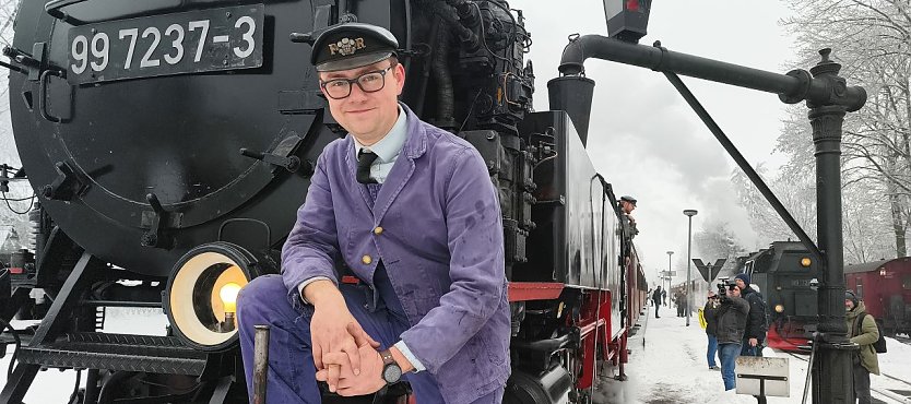 Bild: Bereits zum dritten Mal ist Caleb Lovegrove aus Wales als Gastheizer auf den Dampflokomotiven der HSB im Einsatz