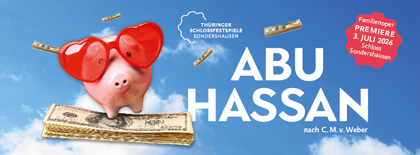 Bild: Ein Sparschwein mit Rosa Sonnenbrille und Geldscheinen vor blauem Himmel