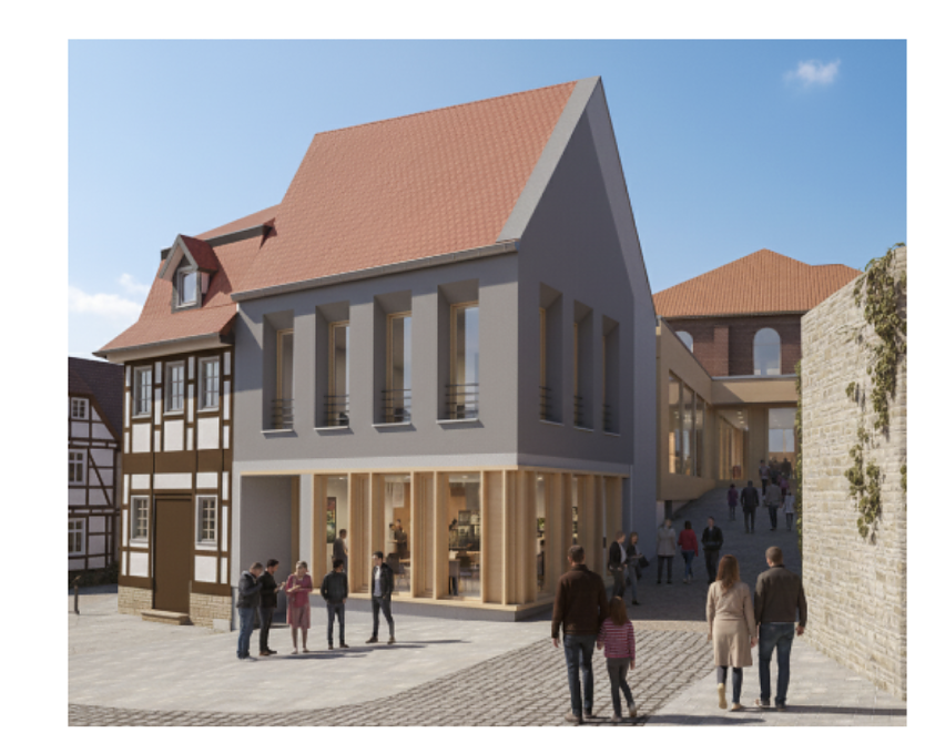 So sieht der aktuelle Entwurf der Mensa, Stand November 2025, aus. (Foto: Visualisierung: Landratsamt Nordhausen/Arge T&ouml;lle/Nording)