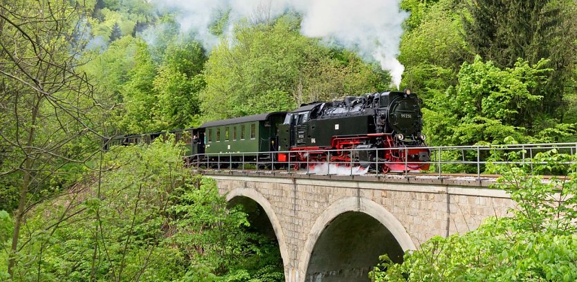 Mit einer L&auml;nge von ca. 40 Metern ist das Viadukt bei Ilfeld das l&auml;ngste Br&uuml;ckenbauwerk der HSB. Noch bis zum 31. August ist es sanierungsbedingt f&uuml;r den Zugverkehr gesperrt. (Foto: HSB/Dirk Bahnsen)