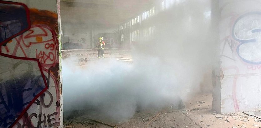 In dieser leerstehenden Halle auf einer Industriebrache in Heringen haben Kinder gez&uuml;ndelt. (Foto: Silvio Dietzel)
