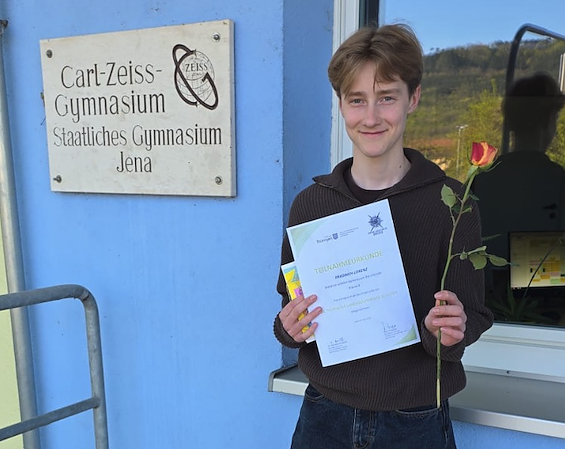 Friedrich Lorenz aus Bleicherode schaffte es mit besten Biokenntnissen auf Platz 4 bei der 24. Th&uuml;ringer Landesolympiade (Foto: Schillergymnasium Bleicherode)