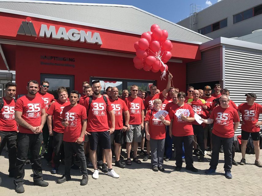 Bild: Gewerkschaftsaktion bei Magna