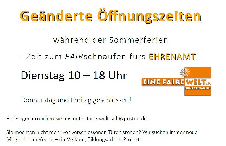 Bild: Sommer&ouml;ffnungszeiten Weltladen