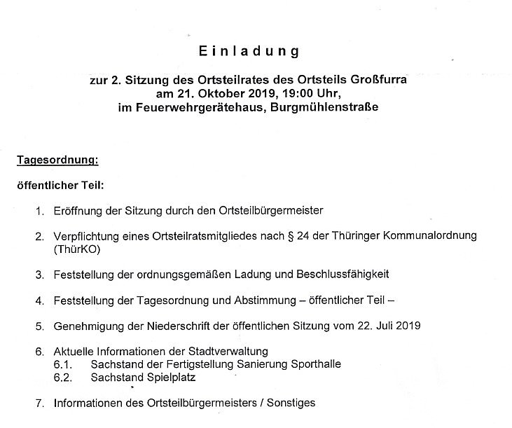 Bild: Ortsteilratssitzungen in Sondershausen
