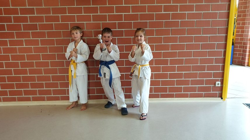 Bild: Zu dritt traten die kleinen K&auml;mpfer vom Karate-Do-Kwai Nordhausen an, um sich mit den besten Karatekas des Freistaates zu messen